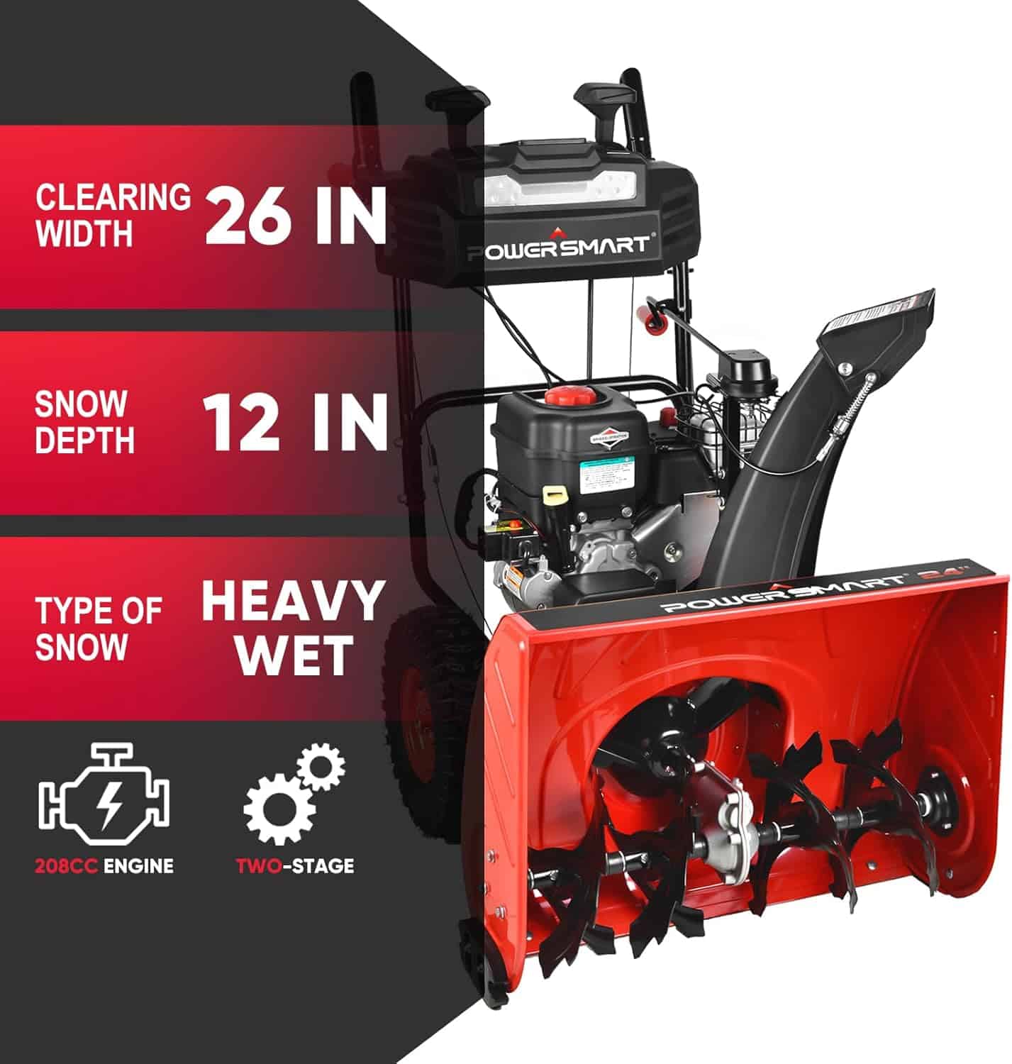PowerSmart 26-Inch Self Propelled Two-Stage Snow Blower Gas Powered 208cc